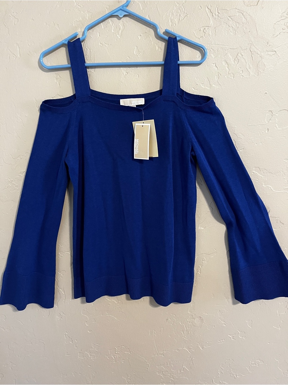 Michael Kors cold-shoulder long-sleeve knit top  "Bright Royal".  New medium